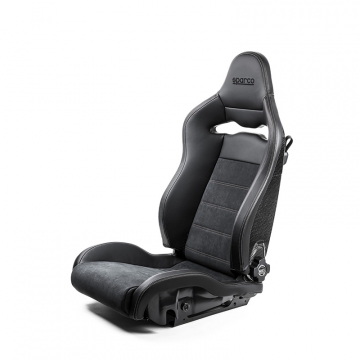 Sparco SPX Special Edition Seat - Gloss Carbon Shell - Black Leather & Alcantara / Grey Stitch - Left Side