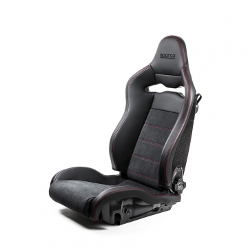 Sparco SPX Special Edition Seat - Gloss Carbon Shell - Black Leather & Alcantara / Red Stitch - Left Side