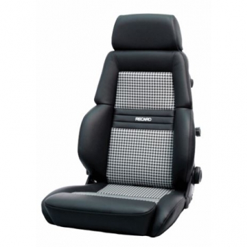 Recaro Expert M Seat - Leather Black Bolster / Houndstooth (Pepita) Fabric Insert / Silver Logo