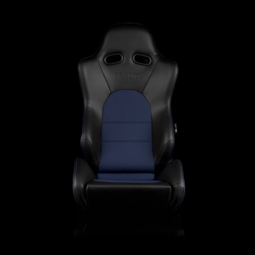 Braum Racing Advan Series Sport Seats (Pair) - Black Leatherette with Blue Fabric Insert