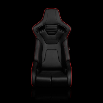 Braum Racing Elite-R Series Sport Seats (Pair) - Black Leatherette (Red Stitching / Red Piping)