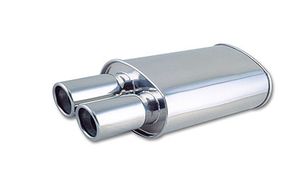 Vibrant Streetpower Oval Muffler w/ Dual 3.5 Round Angle Cut Tips (2.5 inlet)