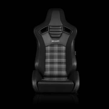 Braum Racing Elite-S Series Sport Seats (Pair) - Black & Grey Plaid (Grey Stitching)