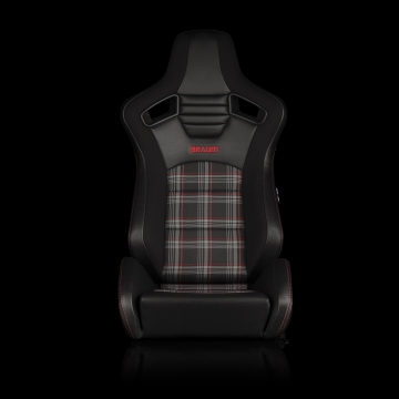 Braum Racing Elite-S Series Sport Seats (Pair) - Black & Red Plaid (Red Stitching)