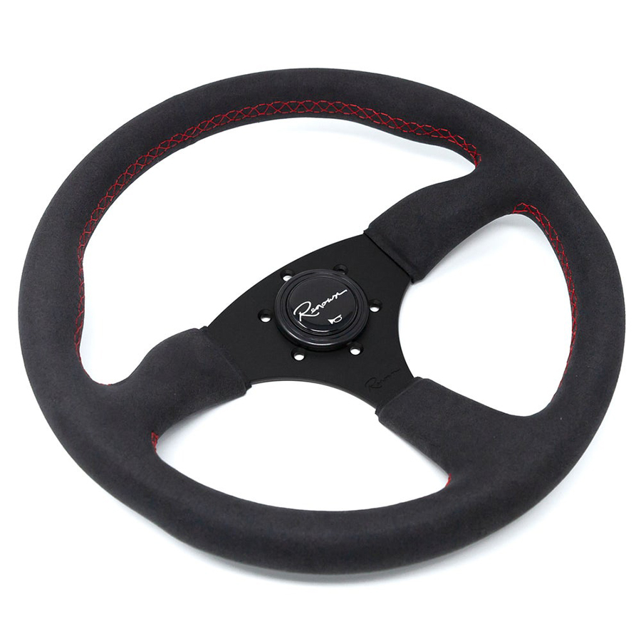 Renown ステアリング 350mm スエード 赤ステッチ Evasive Motorsports: Renown 130R Rosso Competition Steering Wheel