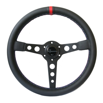 Renown Monaco Motorsport Competition Steering Wheel - 350mm / Black Spoke / Leather (Tricolor Stitch / Red Stripe)