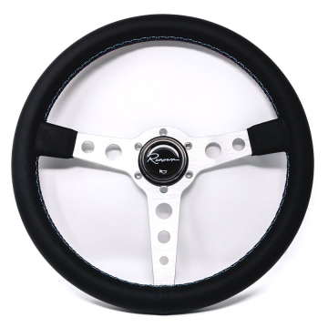 Renown Monaco Silver Motorsport Steering Wheel - 350mm / Silver Spoke / Perforated Leather (Tricolor Stitch)