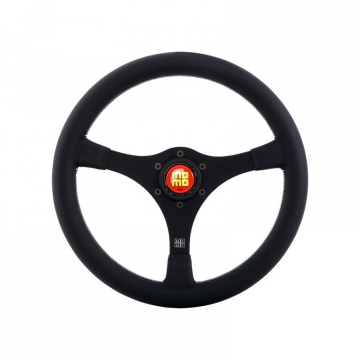 Momo 1968 Racing Heritage Steering Wheel - 350mm (Black Leather / Brushed Black Spoke / White Stitch)