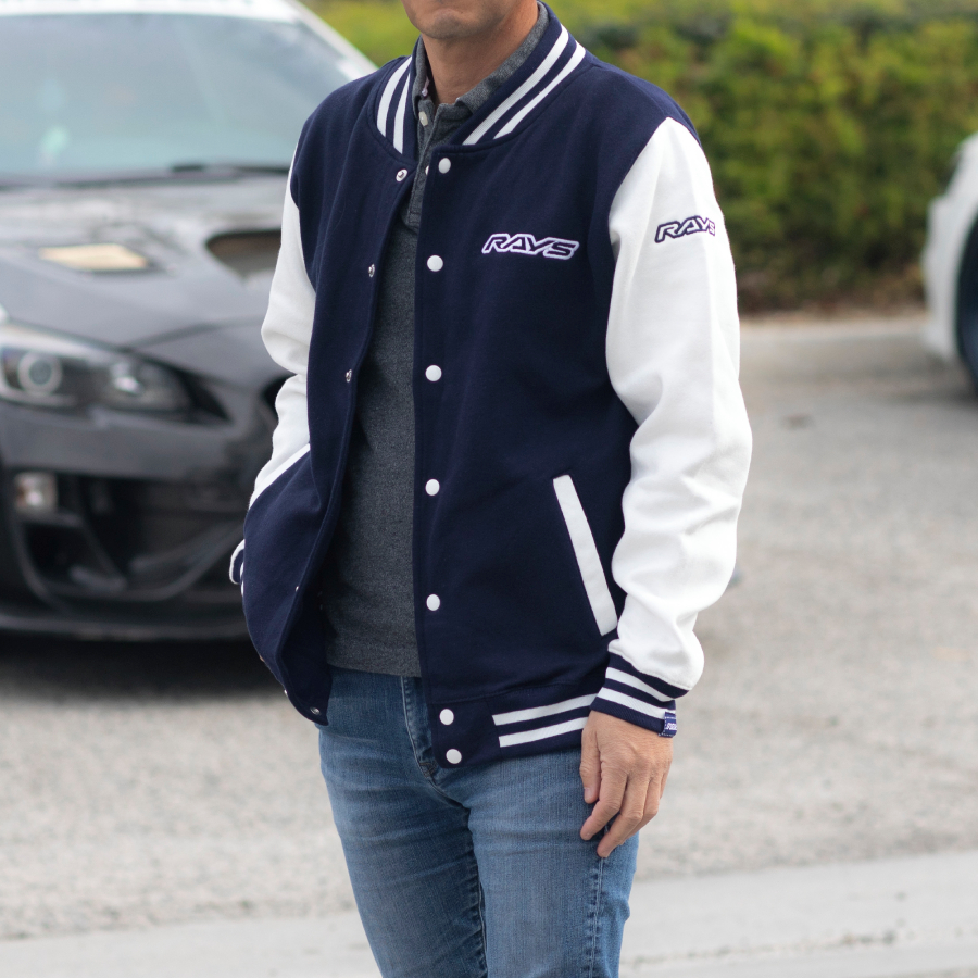 Evasive Motorsports: RAYS Varsity Jacket - Oxford Navy / White