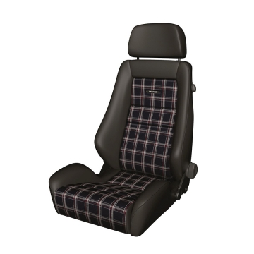 Recaro Classic LX Seat - Black Leather Bolster / Checkered Fabric Insert