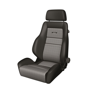 Recaro Classic LS Seat - Black Leather Bolster / Pepita Fabric Insert / White Logo
