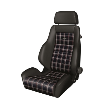 Recaro Classic LS Seat - Black Leather Bolster / Classic Checkered Fabric Insert / White Logo
