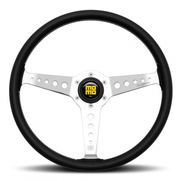 Momo California Steering Wheel - 360mm (Black Leather / White Stitch / Polished Spoke)