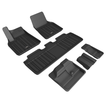 3D Mats Floor Mats (Elitect All-Weather Black / 6 Piece Set) - Tesla Model Y (7-Seat) 21-22