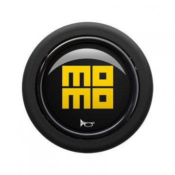 Momo Horn Button (Rounded) - Gloss Black / Yellow Heritage Logo