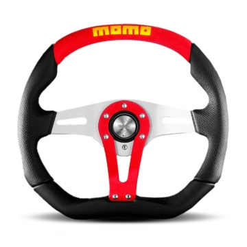 Momo Trek Steering Wheel - 350mm (Red Center / Black Air Leather / Brushed Aluminum Spoke)