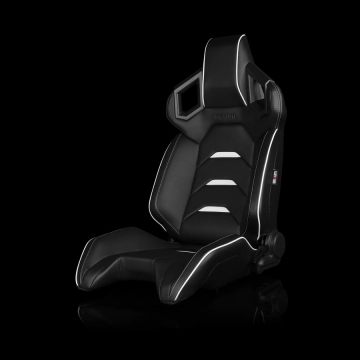Braum Racing Alpha X Series Sport Reclinable Seats (Pair) - Black Leatherette / White Inserts