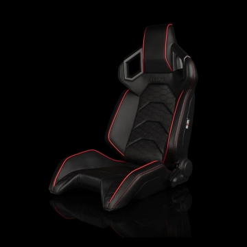 Braum Racing Alpha X Series Sport Reclinable Seats (Pair) - Black / Hexagon Laser Pattern / Red Trim