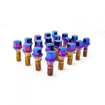 Mevius Lug Bolts (Set of 20) - 27mm Length / 14x1.50 Thread / 60 Degree Taper Cone Seat / Blue Neon