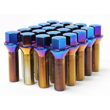Mevius Lug Bolts (Set of 20) - 40mm Length / 14x1.50 Thread / 60 Degree Taper Cone Seat / Blue Neon
