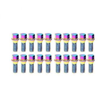 Mevius Lug Bolts (Set of 20) - 27mm Length / 14x1.50 Thread / 60 Degree Taper Cone Seat / Chrome Neon