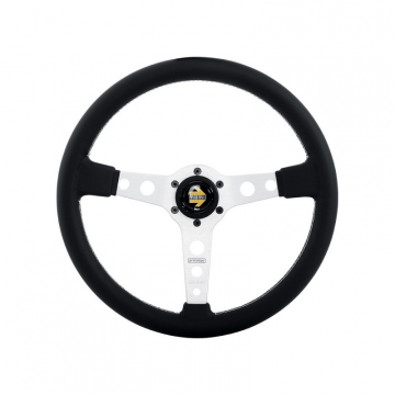 Momo Prototipo Steering Wheel - 370mm (Black Leather / Brushed Aluminum Spoke / White Stitch)