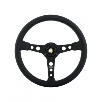 Momo Prototipo Steering Wheel - 370mm (Black Leather / Black Spoke / White Stitch)