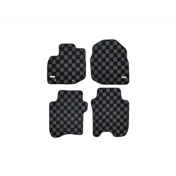 Phase 2 Motortrend Checkered Race Floor Mats (Dark Grey / Front and Rear) - Honda Fit (GE) 09-14
