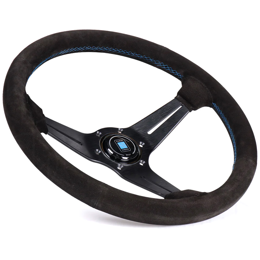 350mm 6-Bolt Deep Dish Steering Wheel – Black Suede & Aluminum By Bull Boost Performance (Drift King Style)