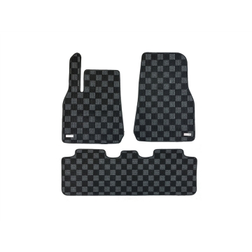 Phase 2 Motortrend Checkered Race Floor Mats (Dark Grey / Front and Rear) - Tesla Model Y 2020+