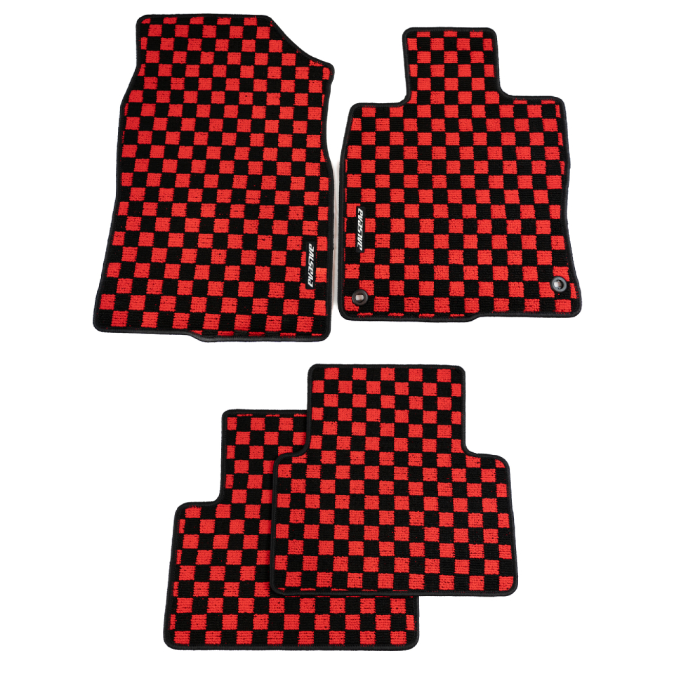 Evasive Motorsports: Evasive Motorsports Checkered Floor Mats (Red / Black) - Honda Civic Type R FK8 / Civic Sedan FC / Hatch FK (LHD) 16-21