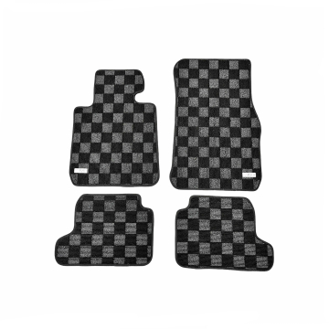 Phase 2 Motortrend Checkered Race Floor Mats (Dark Grey / Front and Rear) - BMW 2-Series F22 14-21 / M2 F87 16-21 Coupe