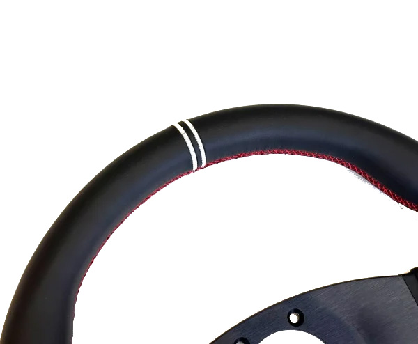 SAAS SW516B-E Black Leatherette Steering Wheel Red Euro Stitch