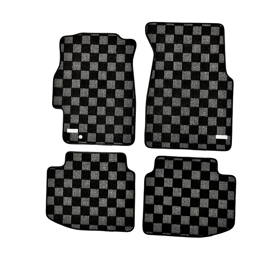 Evasive Motorsports Phase 2 Motortrend Checkered Race Floor Mats (Dark Grey / Front and Rear