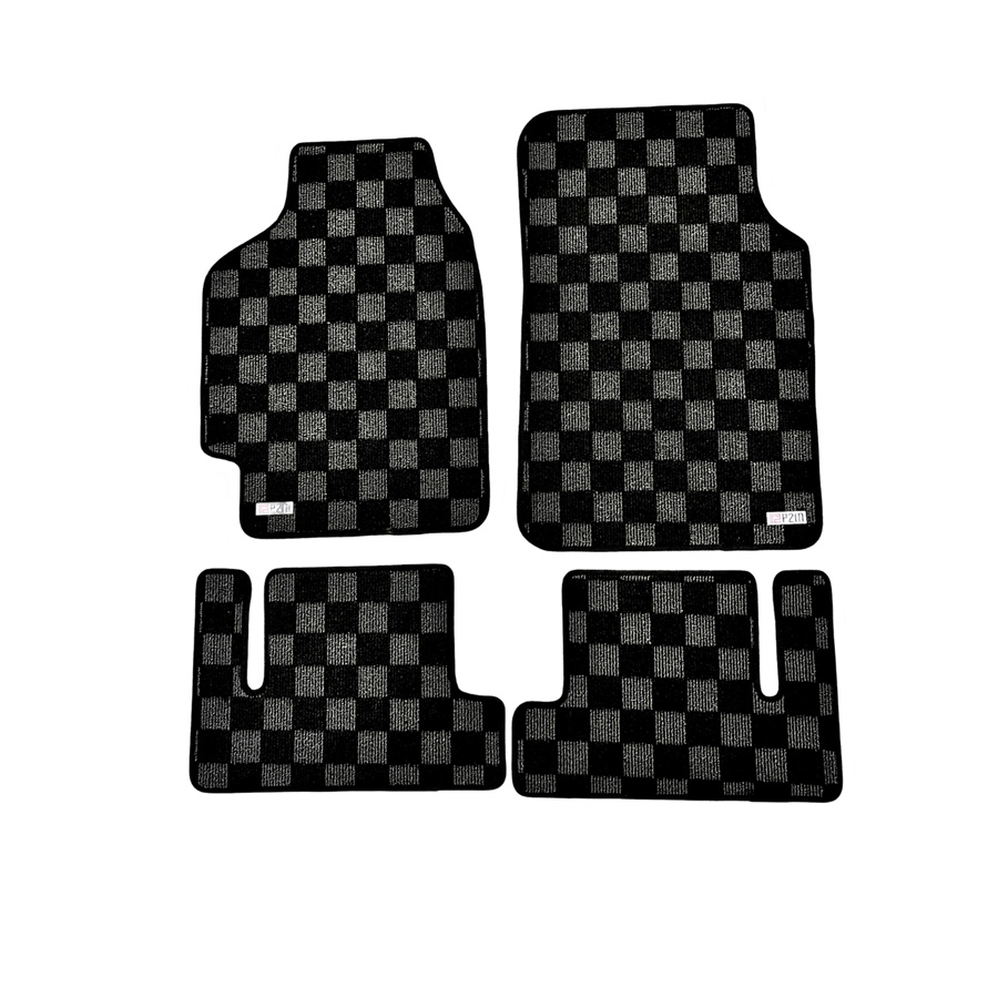 Phase 2 Motortrend Checkered Race Floor Mats Dark Grey Front and Rear Mazda Protege BJ 01 03