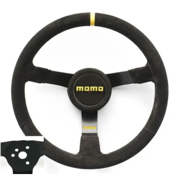 Momo Mod N38 Stock Car Steering Wheel - 380mm (Black Suede / Yellow Center Stripe)