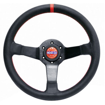 Sparco Champion Steering Wheel - 330mm / 65mm Dish / Perforated Leather, Red Stitching