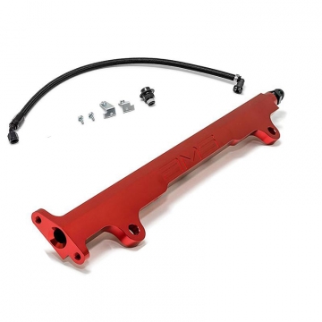 AMS Performance CNC Machined Aluminum Fuel Rail with Pulsation Dampener (Red) - Mitsubishi EVO X 08-15