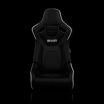 Braum Racing Elite-R Series Sport Seats (Pair) - Black Polo Cloth (Grey Stitching / White Piping)
