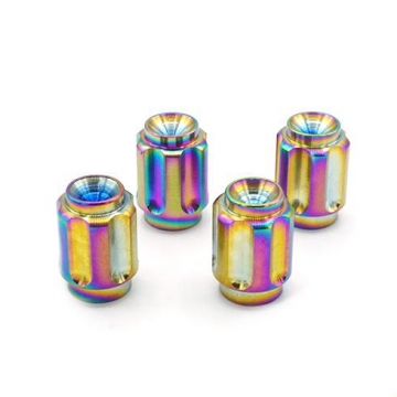 Dress Up Bolts Titanium Valve Stem Caps - Gear Design (Cosmic Burn)