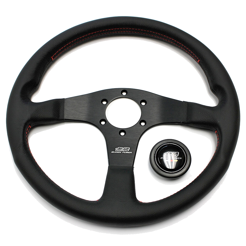 Evasive Motorsports Mugen Racing III Steering Wheel 350mm (Black Leather / Red Stitch)