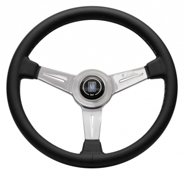 Nardi Classic - 360mm (Black Leather / Glossy Spokes w/ Grey Stitching)