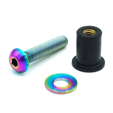 Dress Up Bolts Body Kit Hardware - M5 x .8 x 25mm Titanium Button Head Bolt with 15mm Well Nut - Combo 3 (True Burned)