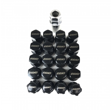 RAYS 19Hex Lock and Nut Set - Set of 20 / Black / 14x1.50