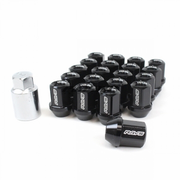 Rays L32 Dura-Nut Straight Type Lug & Wheel Lock Set - Set of 20 / Black / 12x1.50