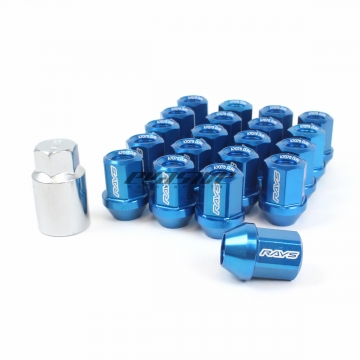 Rays L32 Dura-Nut Straight Type Lug & Wheel Lock Set - Set of 20 / Blue / 12x1.50