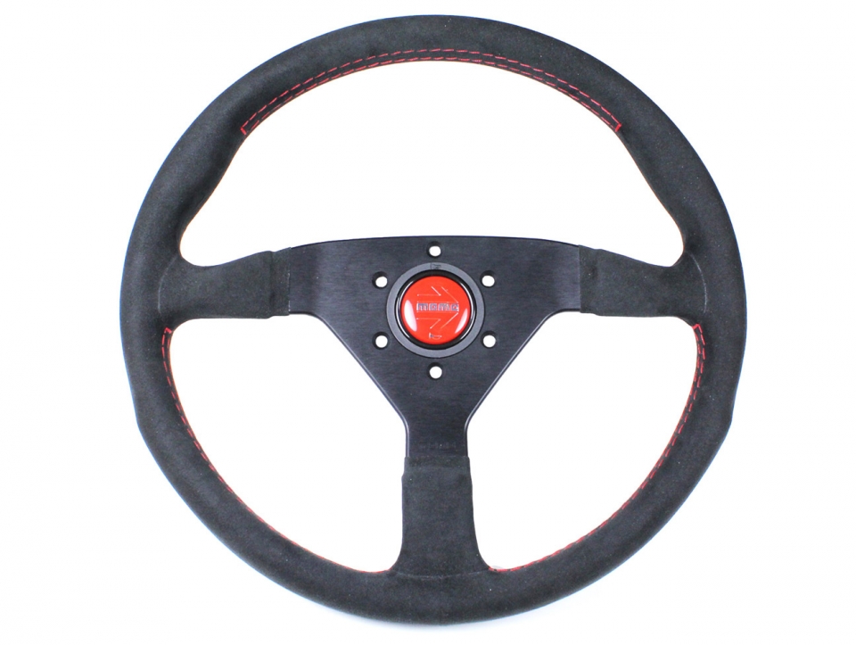 Momo Steering Wheel Monte Carlo 320mm Black Alcantara Suede W/ Red Stitch 
