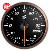 Stri DSD 52mm Gauge (Black Face / White LED) - Boost (Imperial / 30 PSI)