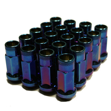 20-Pack Blue Tuner Lug Nuts + Key – 12x1.5, 48mm Length, 17mm Hex, For Honda Civic/Accord
